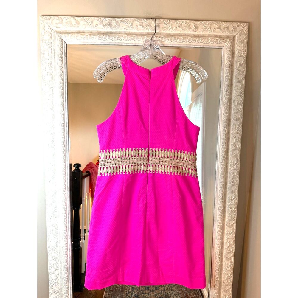 Barbiecore Lilly Pulitzer Pink Shift Dress Gold Trim, Preppy Resort - Picture 3 of 5